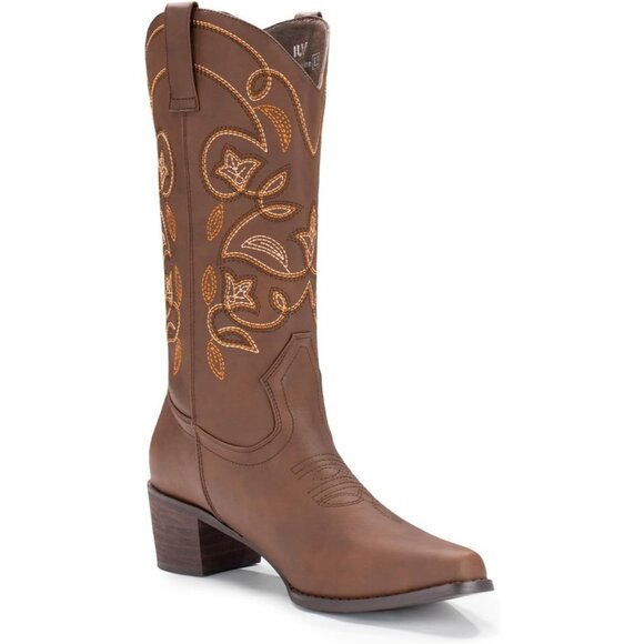 Iuv Cowboy Women Mid Calf Boote Brown Brown Not Water Resistant Pointy Toe - Picture 2 of 8